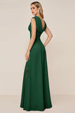 Dark Green Chiffon Cowl Neck Long Bridesmaid Dress with Slit