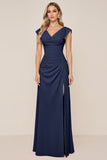 Dark Green Chiffon Cowl Neck Long Bridesmaid Dress with Slit