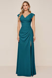 Dark Green Chiffon Cowl Neck Long Bridesmaid Dress with Slit