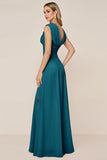 Dark Green Chiffon Cowl Neck Long Bridesmaid Dress with Slit