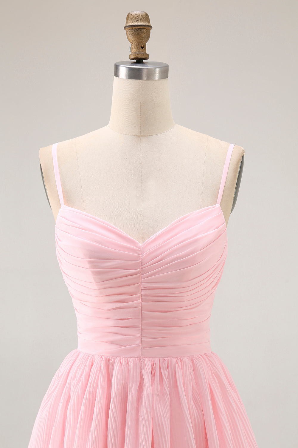 Candy Pink Spaghetti Straps A Line Ruffled Long Bridesmaid Dress