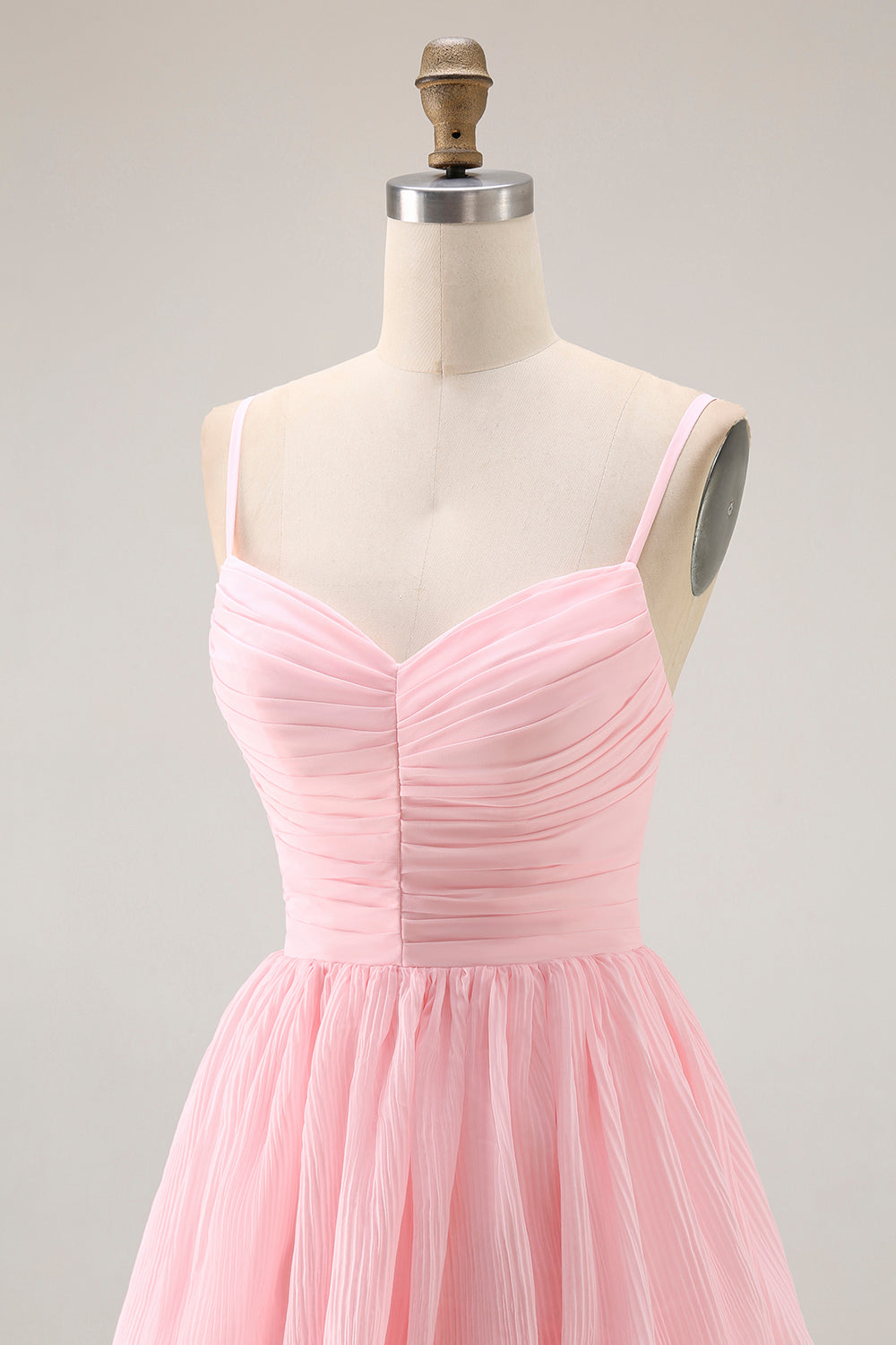 Candy Pink Spaghetti Straps A Line Ruffled Long Bridesmaid Dress