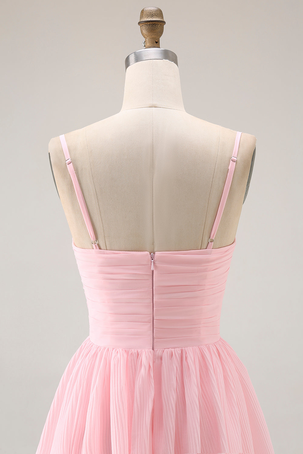 Candy Pink Spaghetti Straps A Line Ruffled Long Bridesmaid Dress