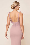 Dusty Rose Spaghetti Straps Ruched Long Bridesmaid Dress with Slit
