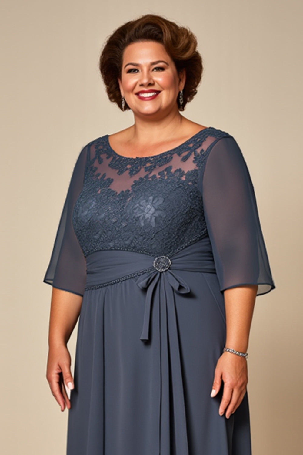 Plus Size Twillght Chiffon A Line Mother Of Bride Dress with Half Sleeves
