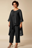 Chiffon Peacock Round Neck Plus Size Mother Of Bride Pantsuits