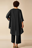Chiffon Peacock Round Neck Plus Size Mother Of Bride Pantsuits