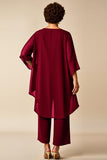 Chiffon Peacock Round Neck Plus Size Mother Of Bride Pantsuits
