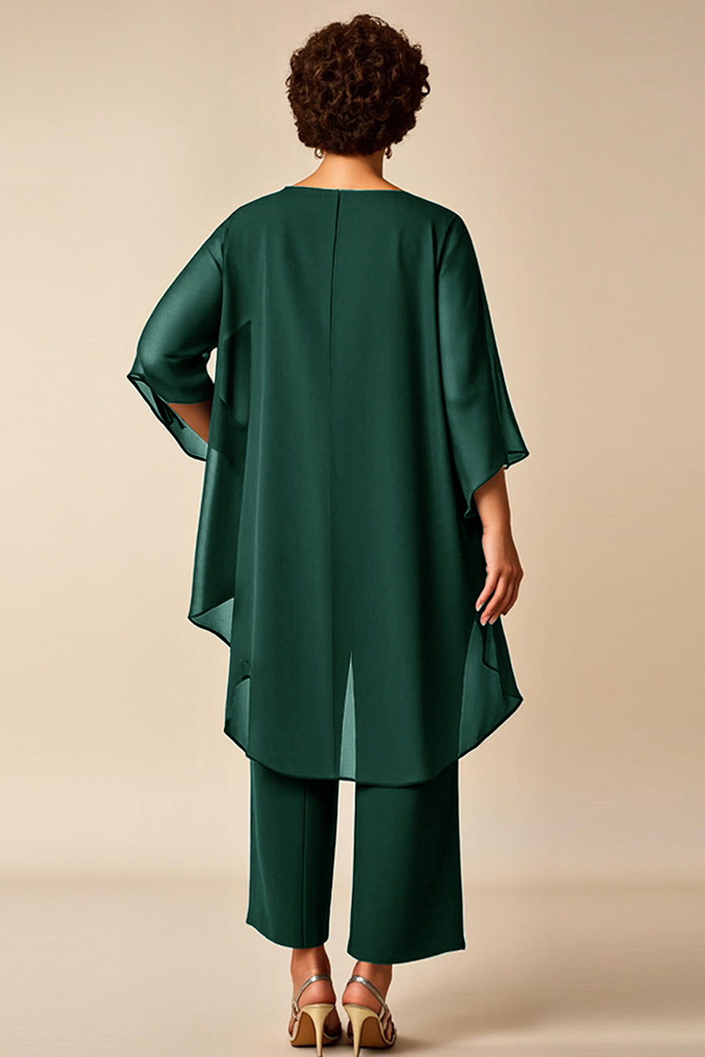 Chiffon Peacock Round Neck Plus Size Mother Of Bride Pantsuits