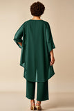 Chiffon Peacock Round Neck Plus Size Mother Of Bride Pantsuits