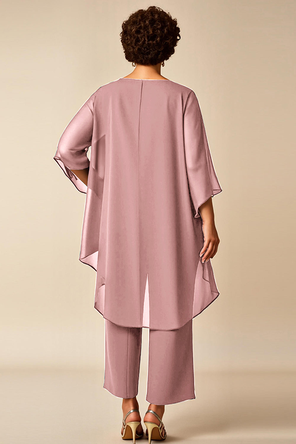Chiffon Peacock Round Neck Plus Size Mother Of Bride Pantsuits