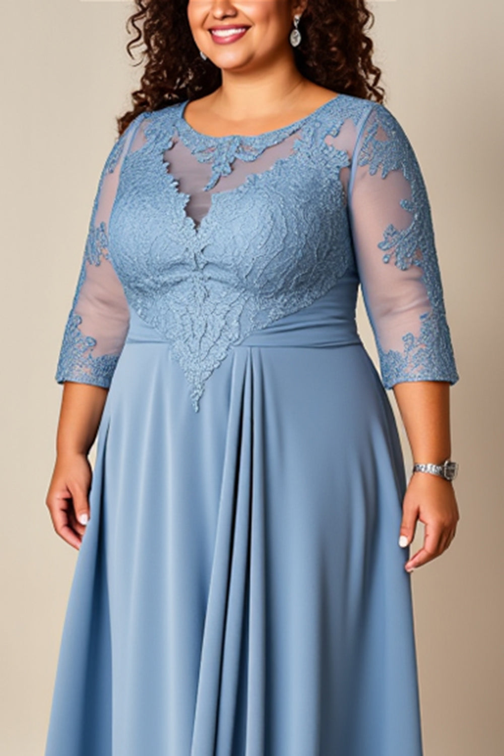 Plus Size Dusty Blue A Line Appliqued Long Mother Of Bride Dress
