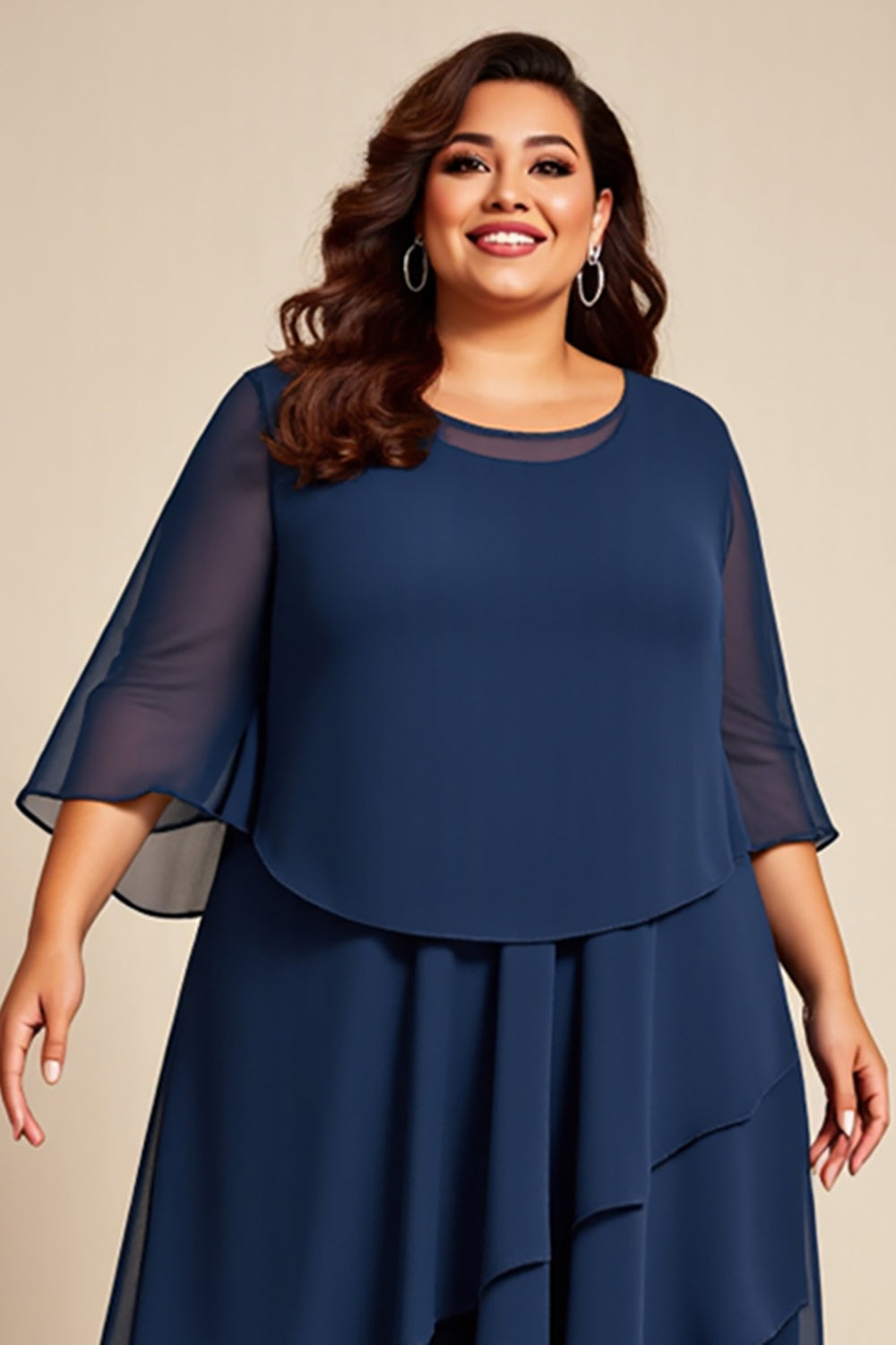 Navy Plus Size Chiffon A Line Mother of the Bride Dress