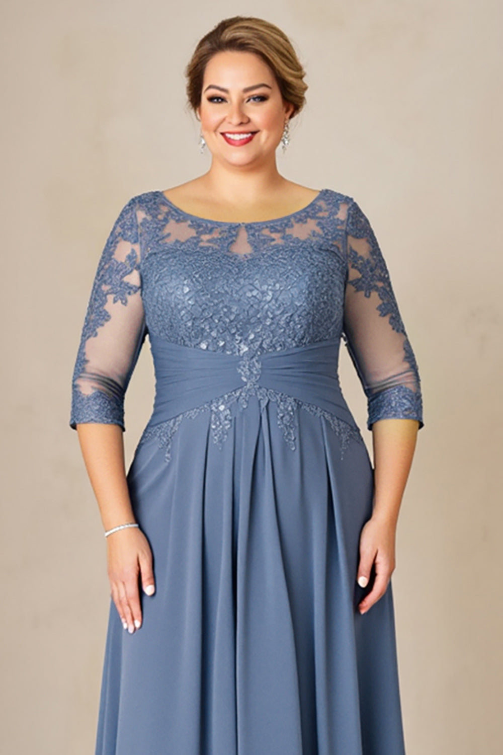 Dusty Blue A Line Chiffon Lace Plus Size Mother of the Bride Dress