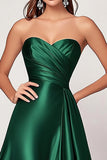 Dark Green A Line Satin Sweetheart Long Prom Dress