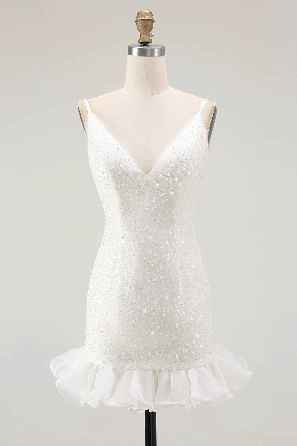 White Bodycon Spaghetti Straps Sequin Short Graduation Dress