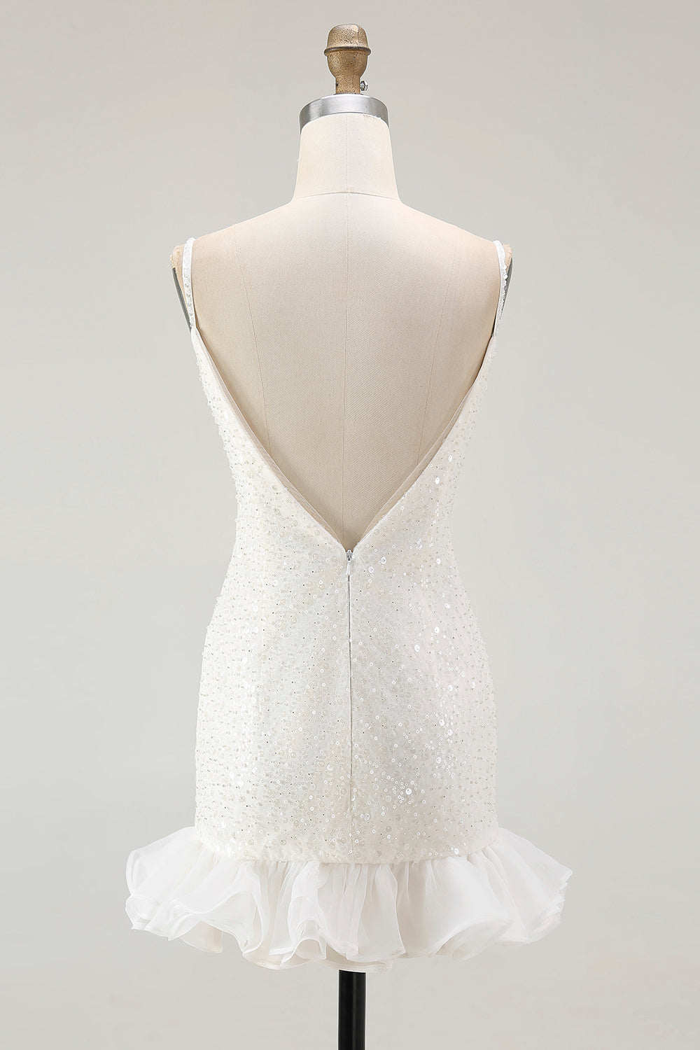 White Bodycon Spaghetti Straps Sequin Short Graduation Dress