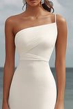 Mermaid White One Shoulder Ruched Long Formal Dress