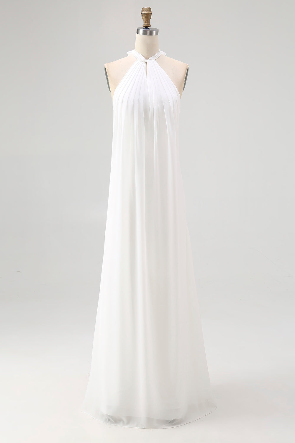 White Sheath Halter Chiffon Long Graduation Dress