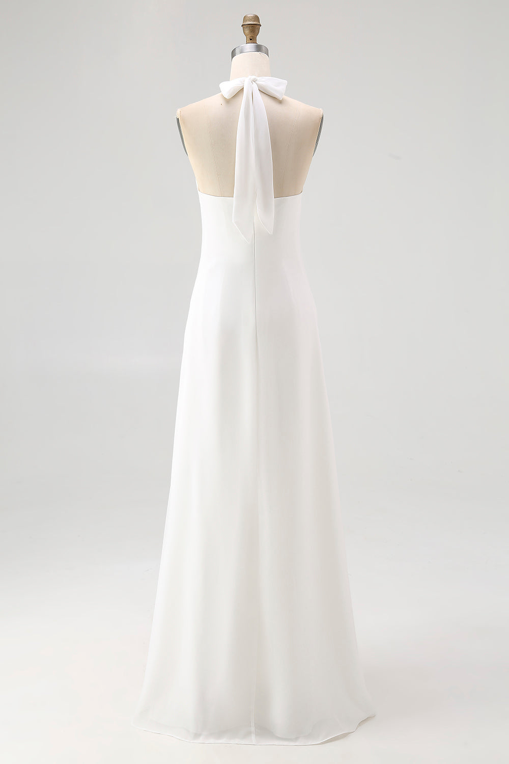 White Sheath Halter Chiffon Long Graduation Dress