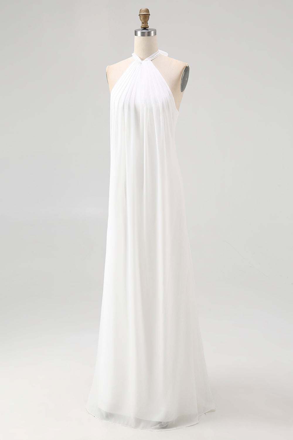 White Sheath Halter Chiffon Long Graduation Dress