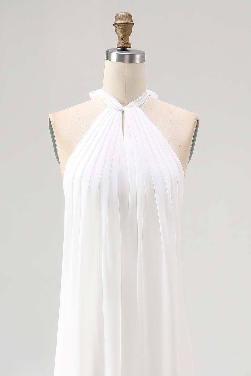 White Sheath Halter Chiffon Long Graduation Dress