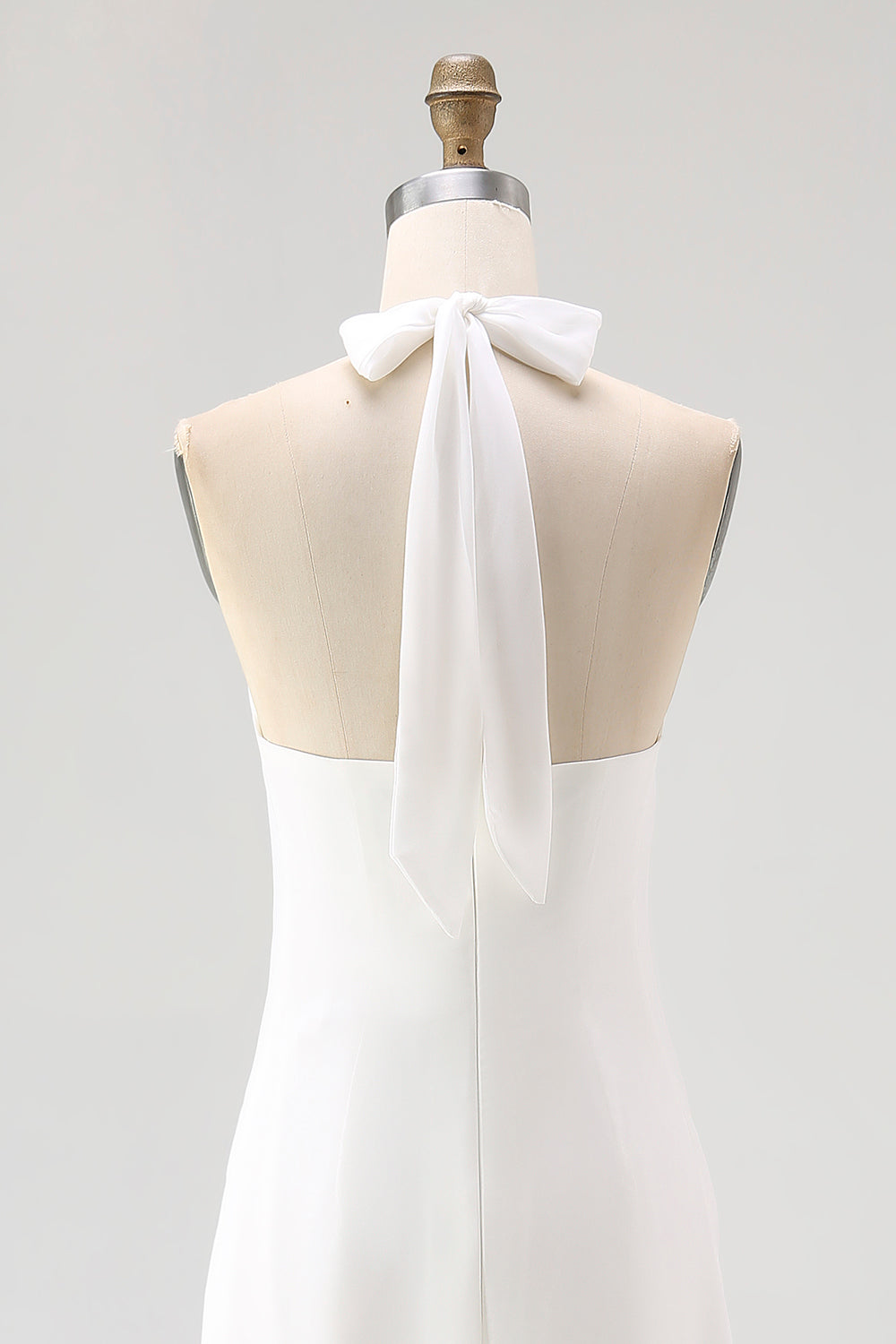 White Sheath Halter Chiffon Long Graduation Dress