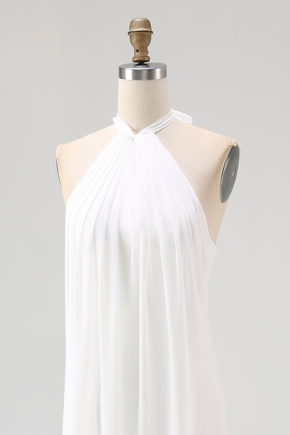 White Sheath Halter Chiffon Long Graduation Dress