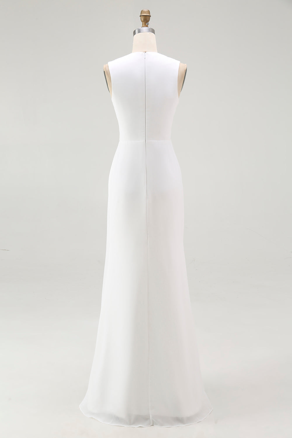 White V Neck Ruched Long Formal Dress