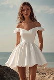 Off the Shoulder Ruffle White Graduation Dress