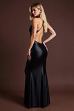 Black Spaghetti Straps Sheath Long Formal Dress with Slit