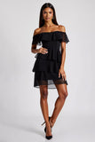 Black Off the Shoulder Tiered Short Chiffon Formal Dress
