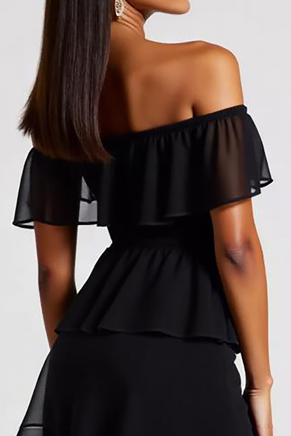 Black Off the Shoulder Tiered Short Chiffon Formal Dress
