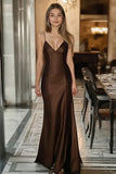 Coffee Satin Spaghetti Straps Mermaid Formal Dress