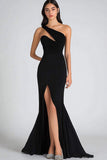 One Shoulder Black Mermaid Chiffon Formal Dress