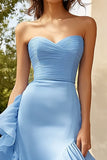 Sky Blue Sweetheart Ruffled Long Formal Dress with Slit