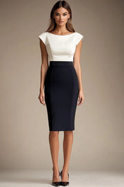 Black and White Bodycon Boat Neck Formal Dress