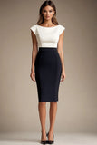 Black and White Bodycon Boat Neck Formal Dress