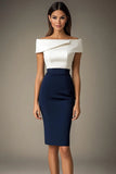 White and Navy Off The Shoulder Bodycon Formal Dress