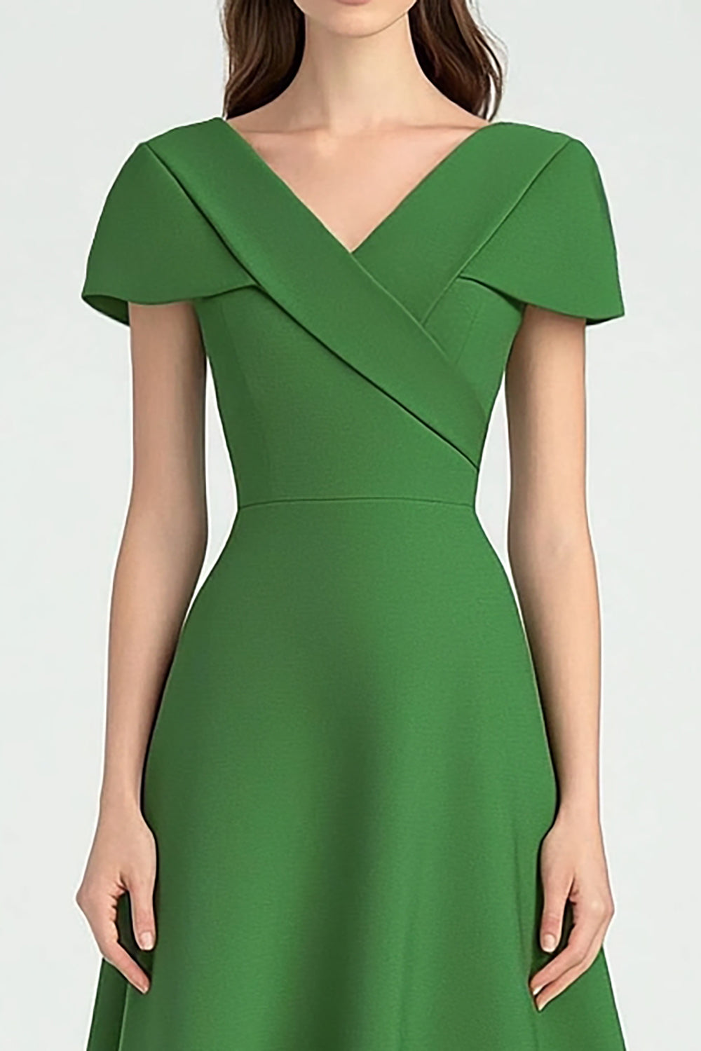 Green V-Neck A Line Formal Dress with Short Sleeves