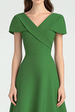 Green V-Neck A Line Formal Dress with Short Sleeves