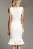 White V-Neck Bodycon Short Formal Dress