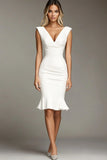 White V-Neck Bodycon Short Formal Dress