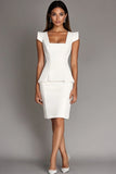 White Square Neck Knee Length Formal Dress