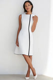 White A Line Satin Sleeveless Formal Dress