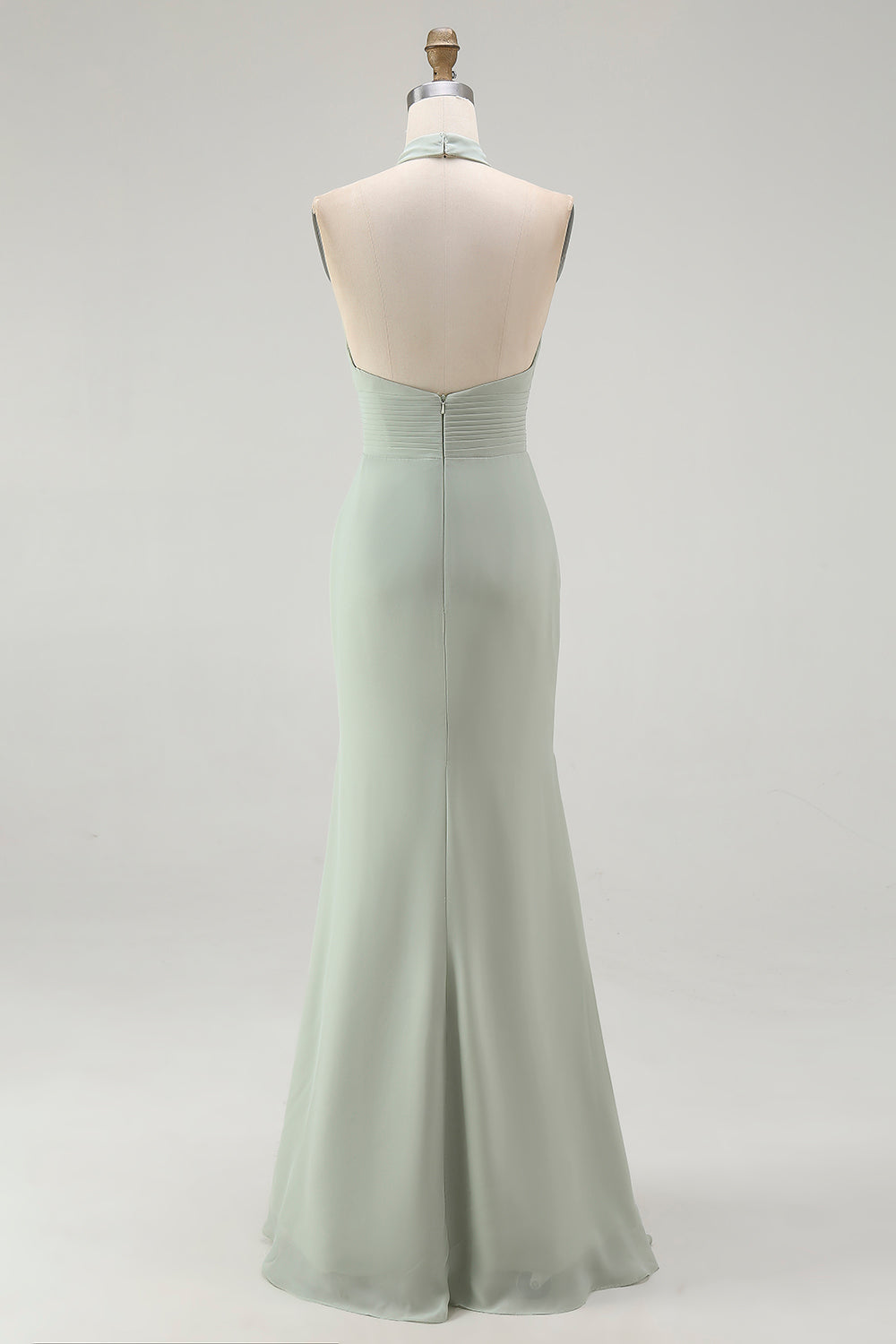 Halter Dusty Sage Mermaid Ruffles Chiffon Bridesmaid Dress