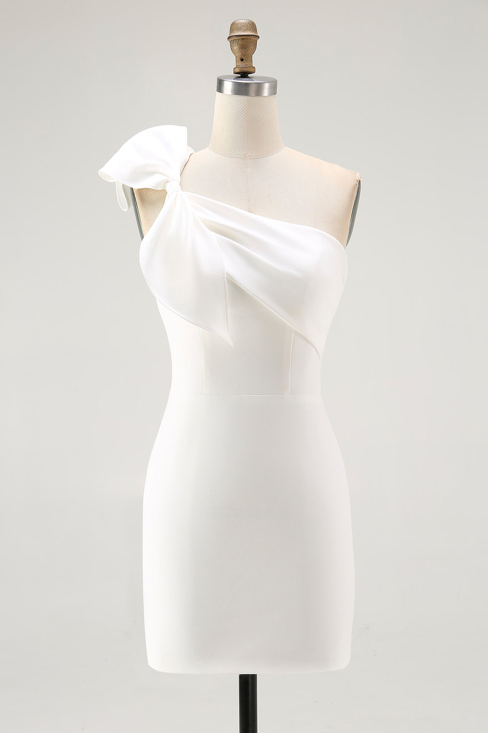 White One Shoulder Bow Bodycon Graduation Dress