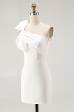 White One Shoulder Bow Bodycon Graduation Dress