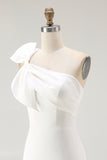 White One Shoulder Bow Bodycon Graduation Dress
