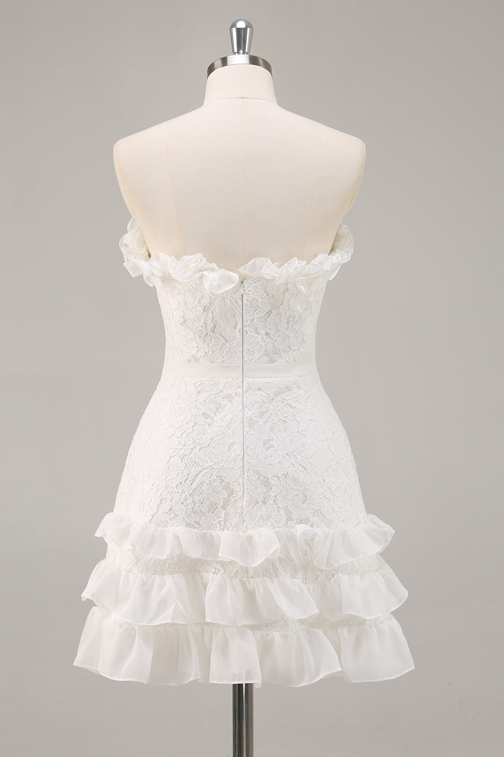 Strapless Lace White A Line Short Graduation Dress